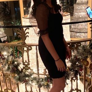 Black Ruffle Shoulder Mini Dress